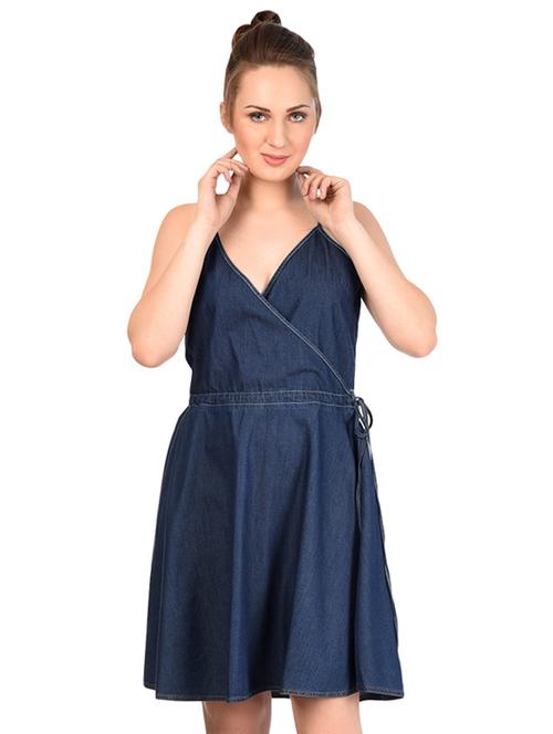 tie knot flared denim dress - 16025329 - Very Small Image - 1