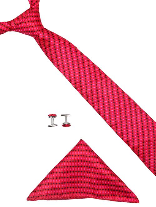 red micro fibre tie , pocket square and cuff links combo - 16025364 - Very Small Image - 1