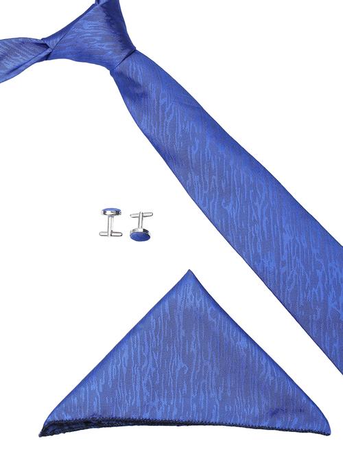 blue micro fibre tie , pocket square and cuff links combo - 16025416 - Very Small Image - 1