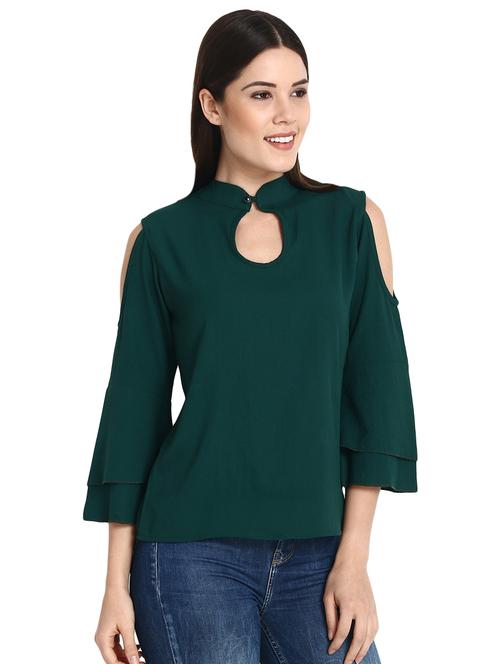 keyhole neck cold shoulder top - 16025636 - Very Small Image - 1