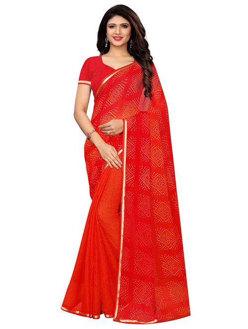 lace border bandhani saree with blouse - 16025977 - Very Small Image - 1