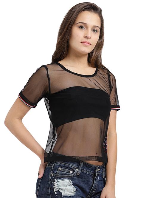 graphic patch sheer top - 16026655 - Very Small Image - 1