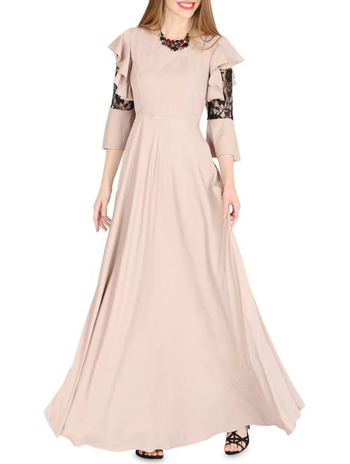 contrast lace flared maxi dress - 16026822 - Very Small Image - 1