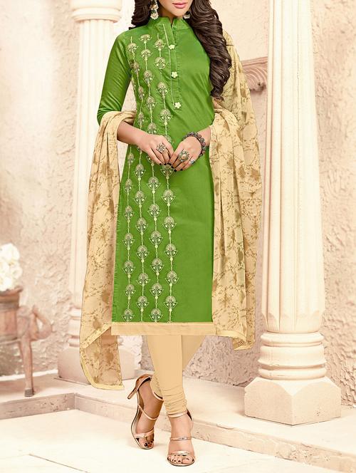 green cotton unstitched suit - 16027658 - Very Small Image - 1
