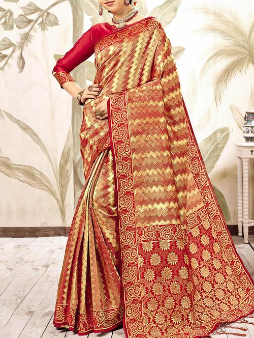 chevron zari motif kanjivaram saree with blouse - 16027718 - Very Small Image - 1