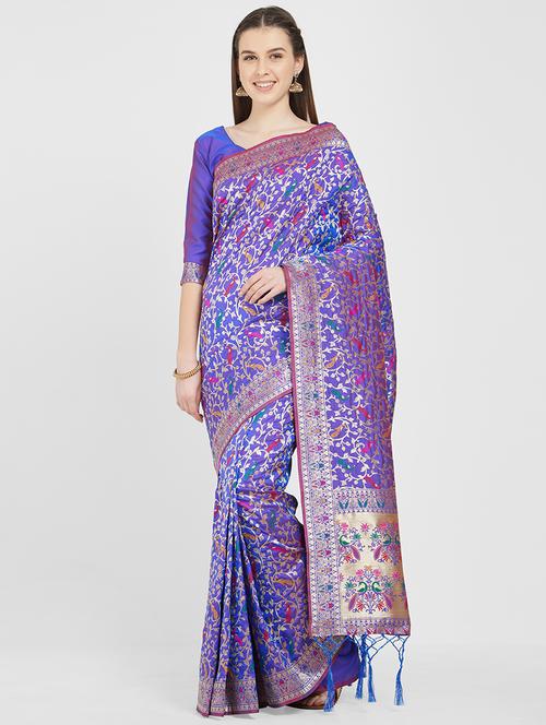 ethnic zari motifs banarasi saree with blouse - 16028091 - Very Small Image - 1