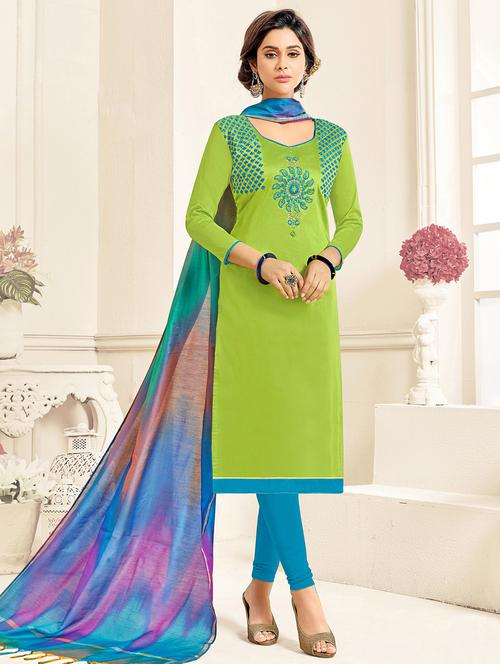 green cotton unstitched suit - 16028109 - Very Small Image - 1