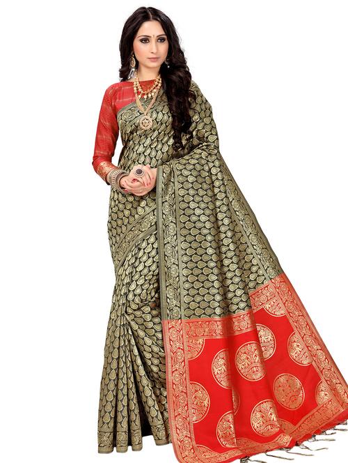 ethnic zari motif kanjivaram saree with blouse - 16028194 - Very Small Image - 1