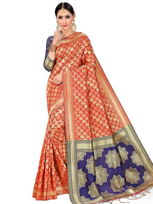 ethnic zari motif kanjivaram saree with blouse - 16028198 - Very Small Image - 1