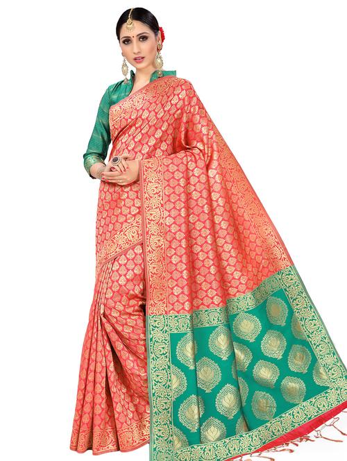 ethnic zari motif kanjivaram saree with blouse - 16028199 - Very Small Image - 1