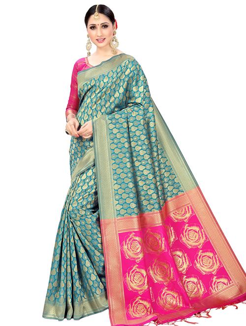 ethnic zari motif kanjivaram saree with blouse - 16028202 - Very Small Image - 1