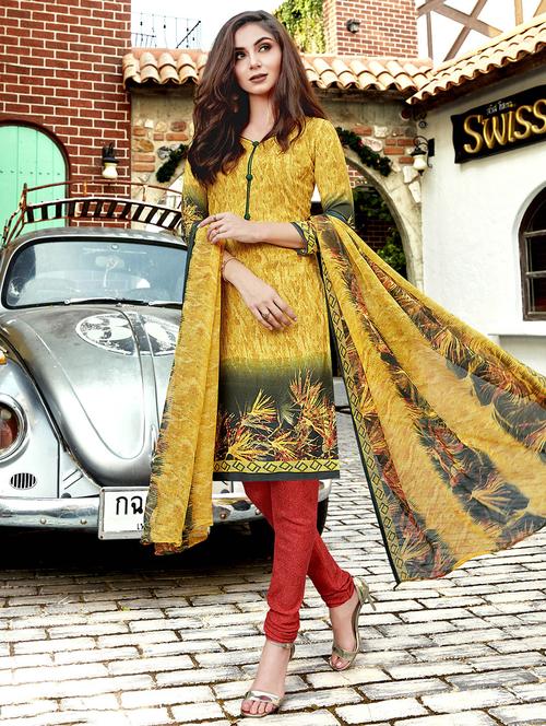 yellow crepe unstitched suit - 16028211 - Very Small Image - 1
