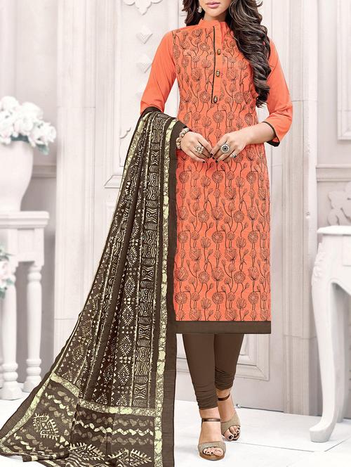 orange silk unstitched suit - 16028245 - Very Small Image - 1