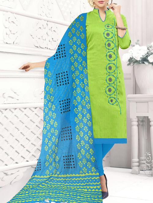 green silk unstitched suit - 16028246 - Very Small Image - 1