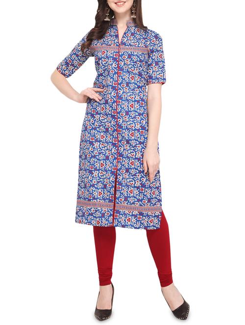 batik blue cotton straight kurta - 16028257 - Very Small Image - 1
