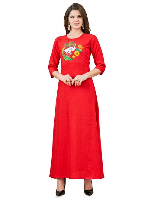 embroidered yoke a-line kurta - 16029437 - Very Small Image - 1