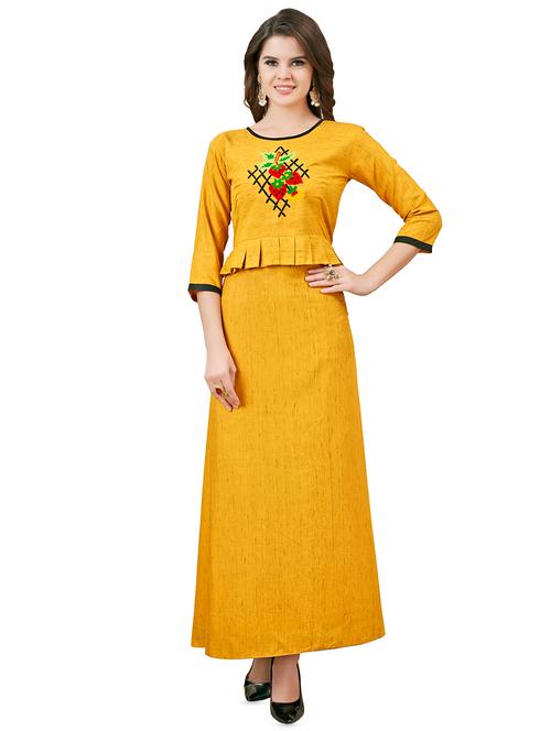 embroidered yoke a-line kurta - 16029439 - Very Small Image - 1