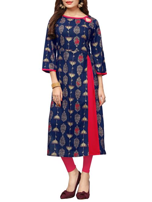 foil printed straight kurta - 16029442 - Very Small Image - 1