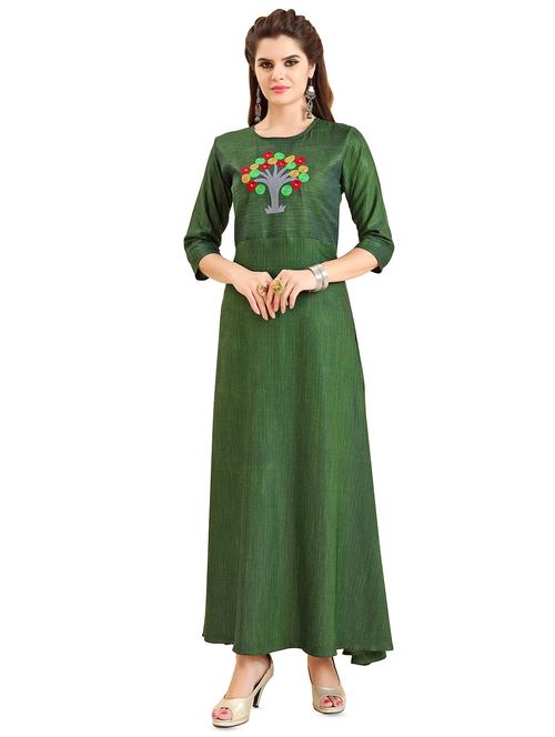 embroidered yoke flared kurta - 16029447 - Very Small Image - 1