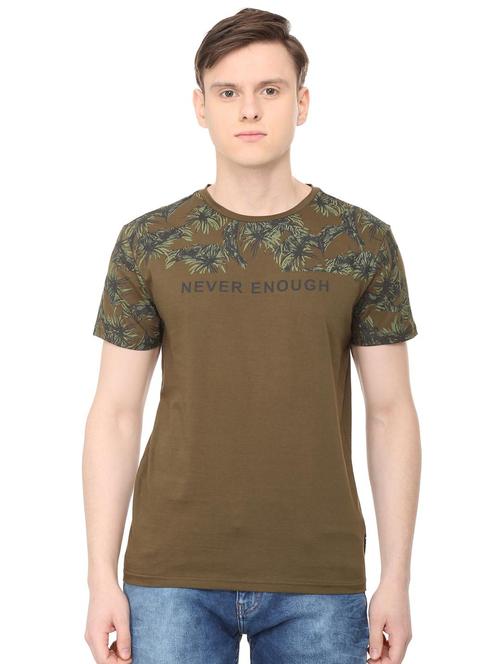 olive green chest print tshirt - 16029552 - Very Small Image - 1