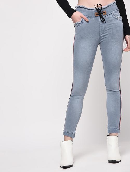 frayed detail side taped drawstring jogger - 16029787 - Very Small Image - 1