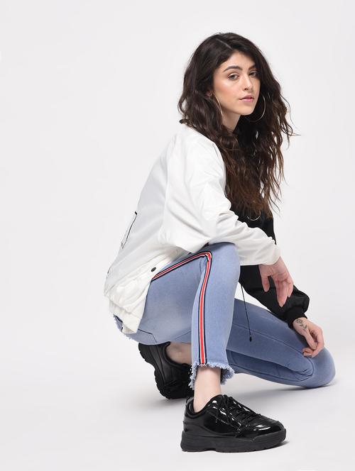 frayed detail side taped jeans - 16029800 - Very Small Image - 1
