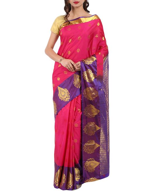 zari border magenta kanjivaram saree with blouse - 16029853 - Very Small Image - 1