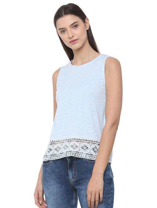 crew neck lace detail top - 16030160 - Very Small Image - 1