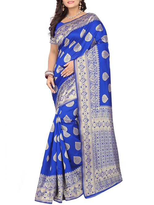 ethnic zari motif banarasi saree with blouse - 16030176 - Very Small Image - 1