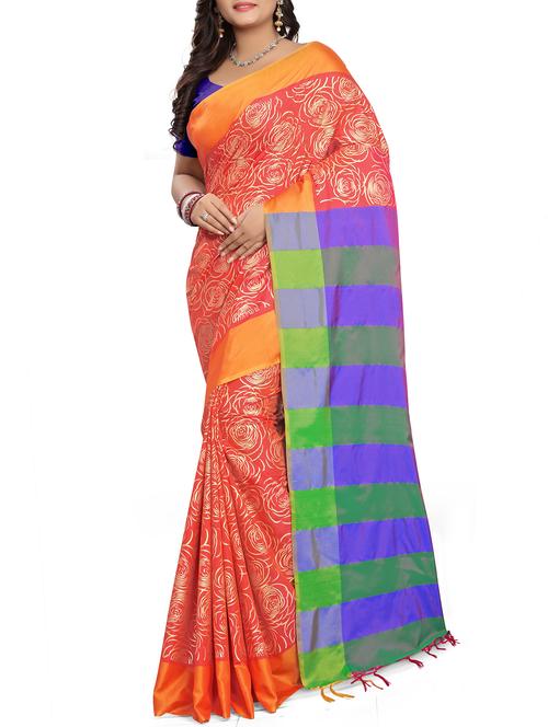 floral foil printed saree with blouse - 16030183 - Very Small Image - 1