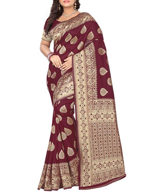 ethnic zari motif banarasi saree with blouse - 16030191 - Very Small Image - 1