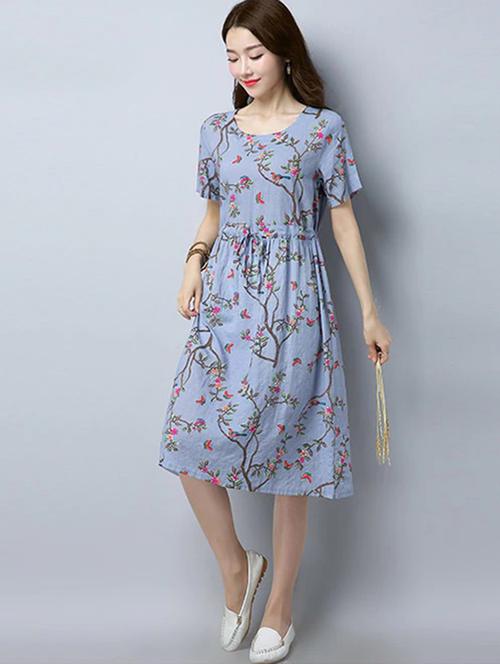 drawstring floral a-line dress - 16030277 - Very Small Image - 1
