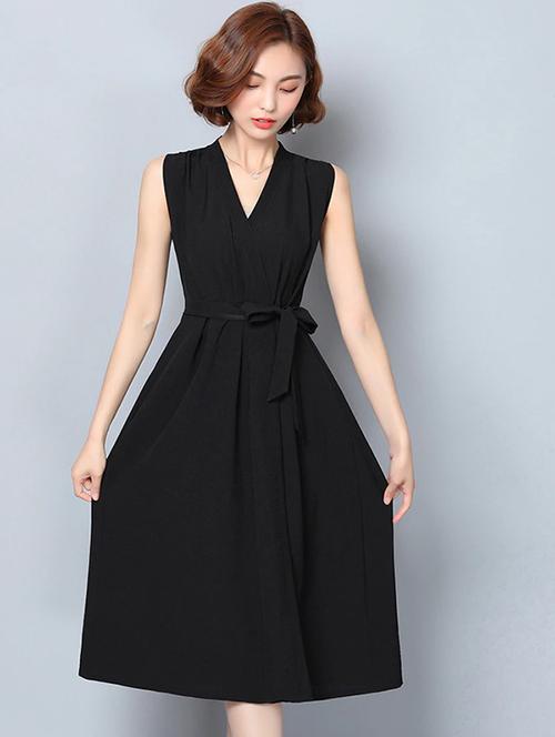 tie up waist pleated a-line dress - 16030301 - Very Small Image - 1