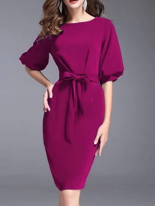 pocket detail tie up sheath dress - 16030339 - Very Small Image - 1