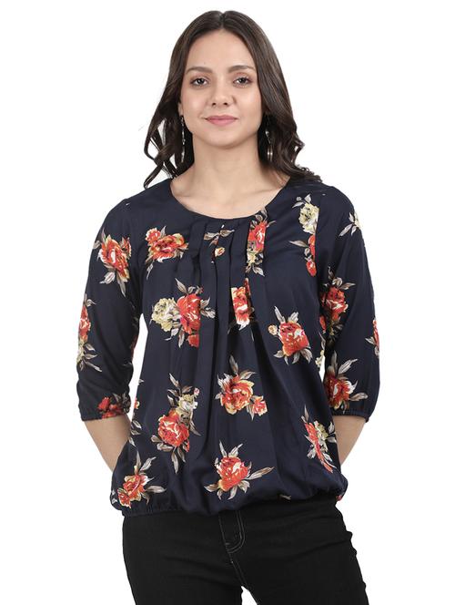 floral pleated blouson top - 16030442 - Very Small Image - 1