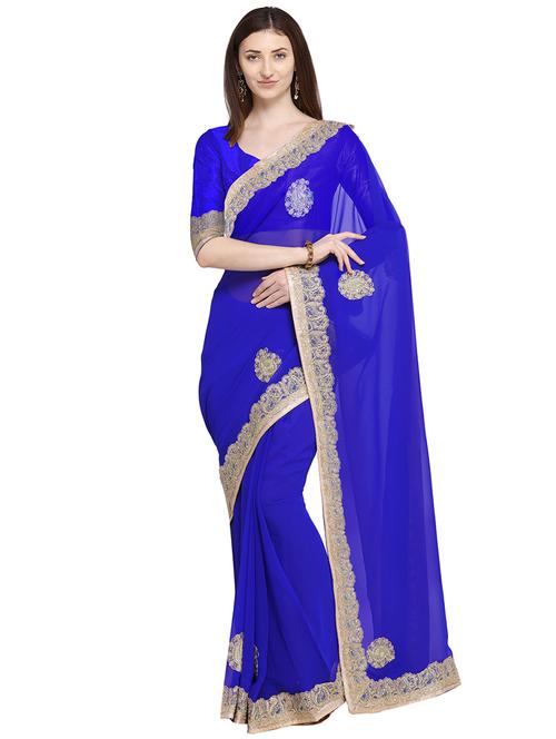 patchwork paisley blue embroidered saree with blouse - 16030478 - Very Small Image - 1