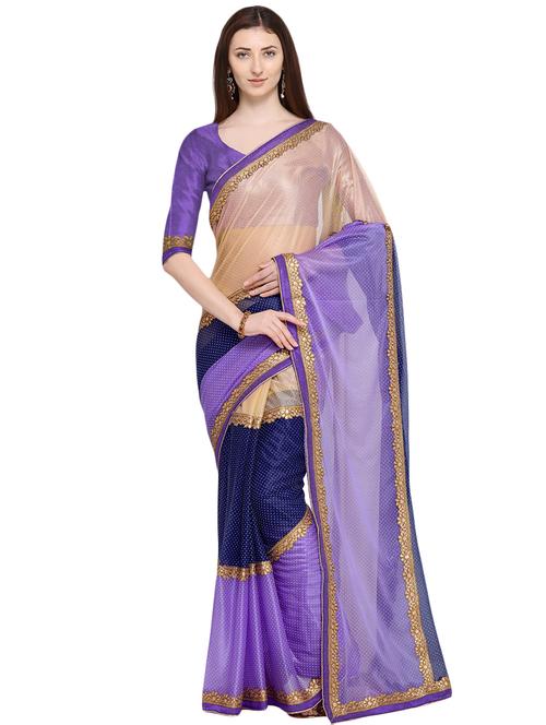 color block embroidered saree with blouse - 16030489 - Very Small Image - 1