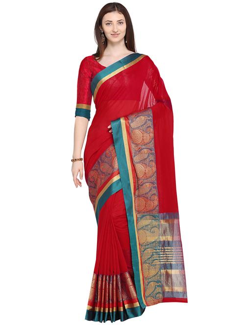 paisley zari border woven saree with blouse - 16030494 - Very Small Image - 1
