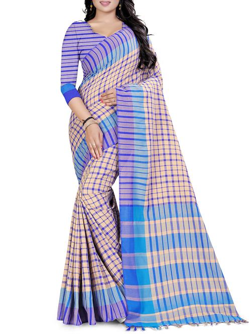 checkered woven saree with blouse - 16030601 - Very Small Image - 1