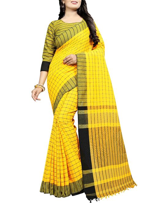 contrast shades checkered woven saree - 16030605 - Very Small Image - 1