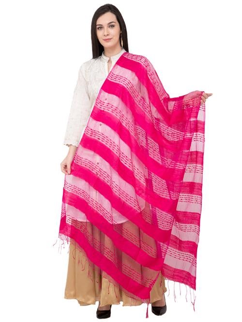 fuchsia organza dupatta with fringes - 16039333 - Very Small Image - 1