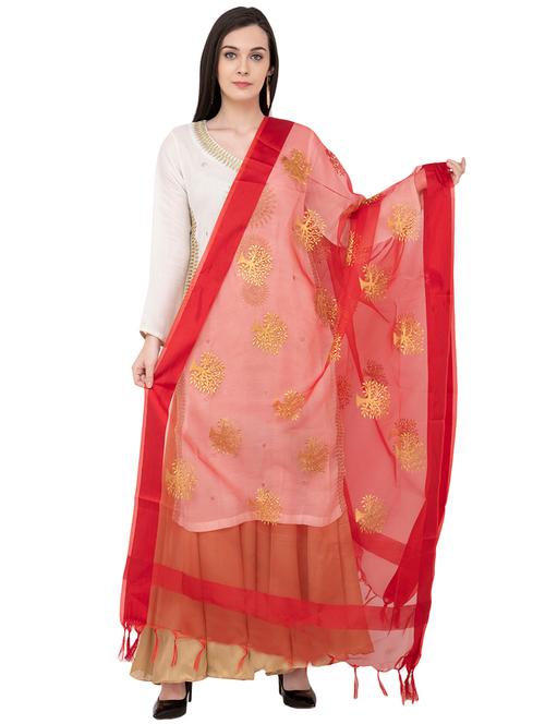 red flora embroidered dupatta - 16039339 - Very Small Image - 1