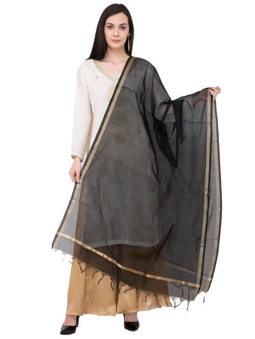 solid chanderi dupatta with fringes - 16039341 - Very Small Image - 1