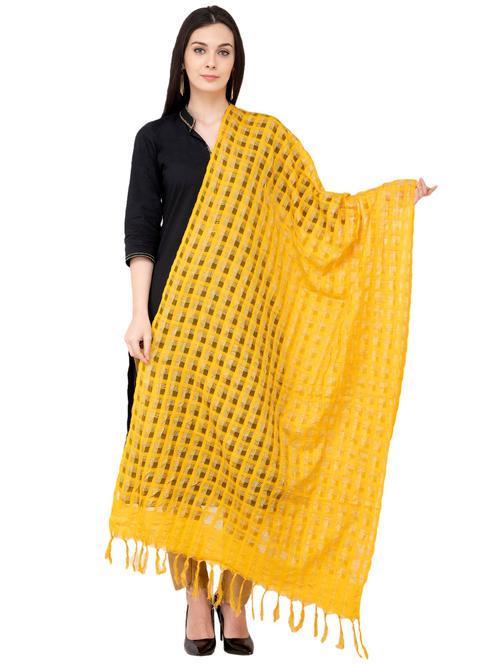 yellow checkered print dupatta - 16039362 - Very Small Image - 1