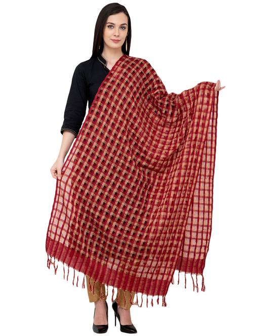 checks dupatta with fringes - 16039379 - Very Small Image - 1