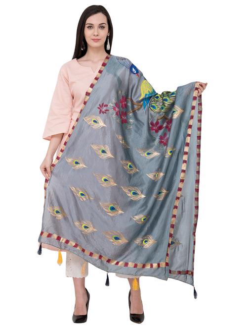 grey printed dupatta with fringes - 16039390 - Very Small Image - 1