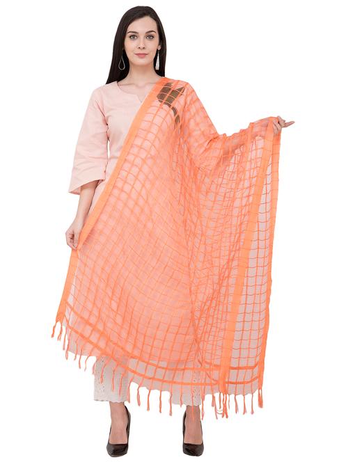 peach checks dupatta - 16039398 - Very Small Image - 1