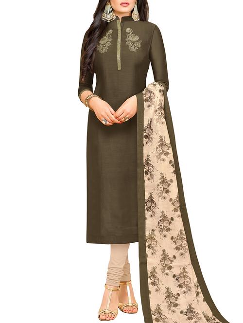 embroidered churidaar unstitched suit - 16039536 - Very Small Image - 1