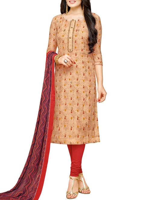 embroidered churidaar unstitched suit - 16039537 - Very Small Image - 1