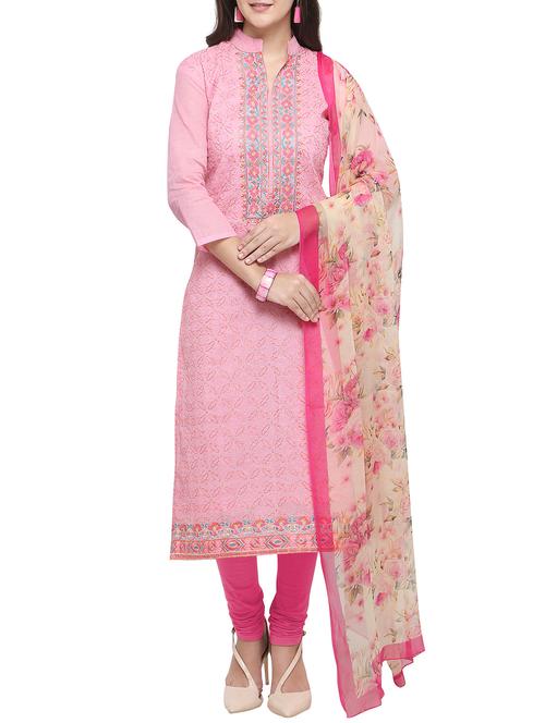 embroidered churidaar unstitched suit - 16039541 - Very Small Image - 1